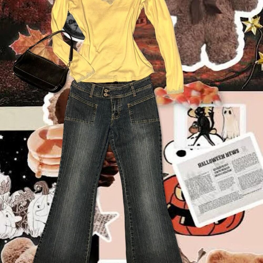 VINTAGE 90'S/Y2K Women's Yellow Long Sleeve and Lace Shirt